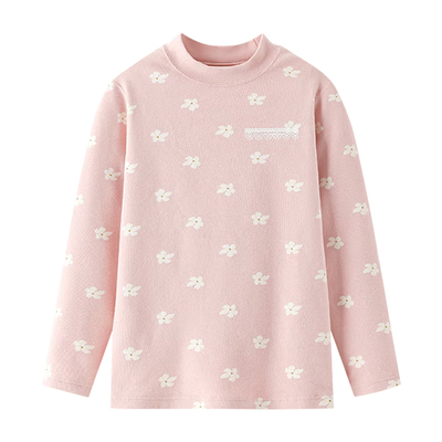 英博伦儿童保暖内衣单件上衣秋冬加厚女童纯棉打底中领秋衣中大童