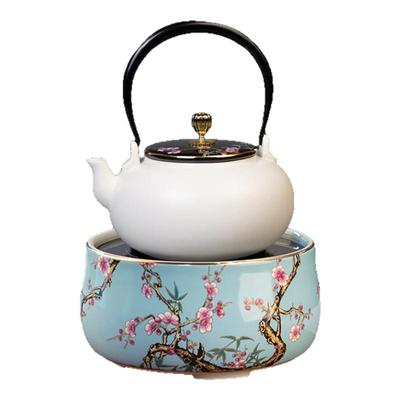 台湾莺歌烧粉彩梅竹电陶炉煮茶壶