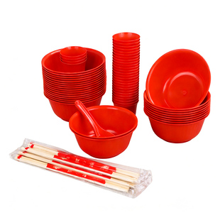 酒席一次性餐具食品级碗筷套装寿宴乔迁结婚喜宴高端红色加厚餐盒