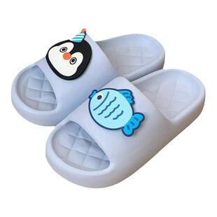 细细条 卡通企鹅凉拖鞋防臭EVA厚底情侣家居浴室夏季男女个性拖鞋