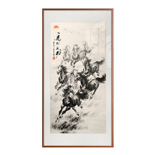 八骏图竖版马到成功国画入户玄关装饰画万马奔腾客厅壁画书房挂画