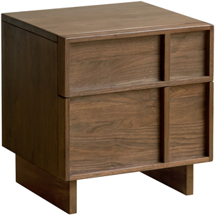 方迪黑胡桃木骨骼线双抽床头柜实木家具现代简约抽屉储物柜卧室