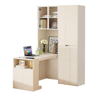 奶油风阳台折叠书桌书柜一体学生家用靠墙书架带收缩桌子收纳5Y21