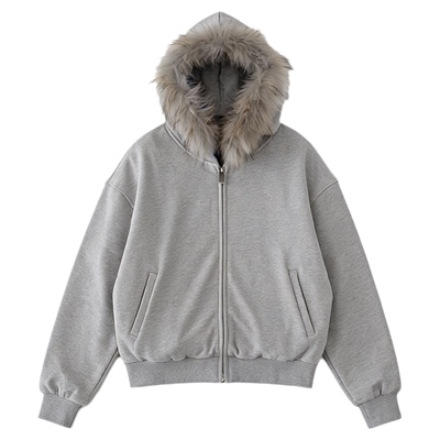 INKNOTS加绒狐狸毛领连帽卫衣