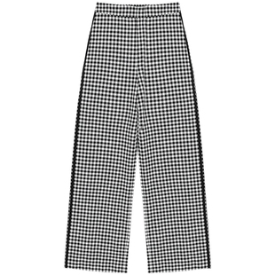 曼德诗高腰休闲裤2025秋季新款经典黑白撞色千鸟格女裤显瘦阔腿裤