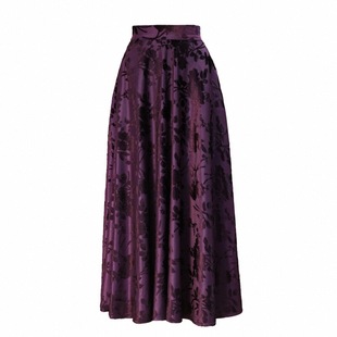 复古半身裙优雅秋冬长裙女秋裙花色妈妈裙子伞裙大摆垂感广场舞裙