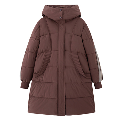 雅鹿中长款条纹羽绒服