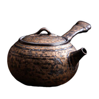 陶迷鎏金铁釉侧把壶复古陶瓷茶壶