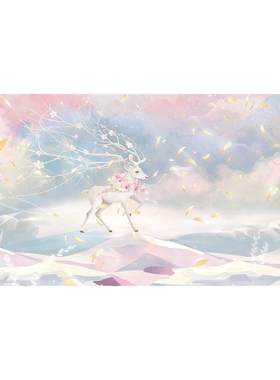 环保梦幻小鹿卧室背景墙定制壁画
