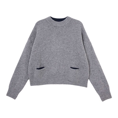 Q姐“彩点”100%美利奴羊毛彩纱拼色双口袋套头针织衫52T738