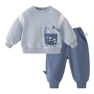 [7A抑菌]男童卫衣套装春季儿童萌趣恐龙口袋卫衣裤两件套宝宝春装