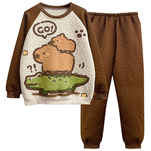 男童空气棉睡衣春秋冬季中大童加厚保暖套装2025新款儿童家居服