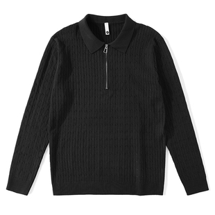 特价 潮奢百搭修身提花POLO翻领针织男士立体编织肌理感长袖毛衣