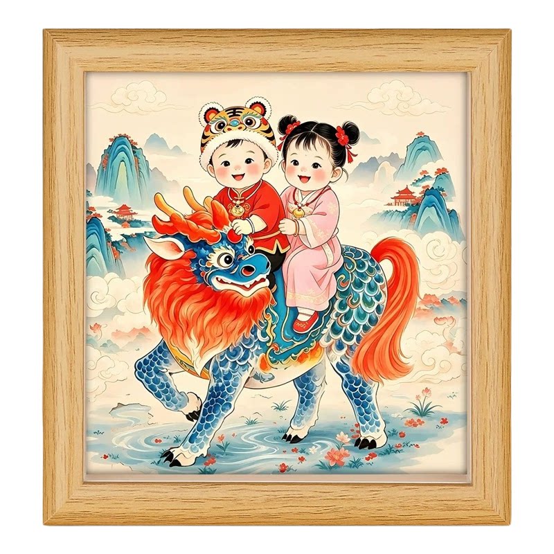麒麟送子龙凤胎助孕木质摆台相框