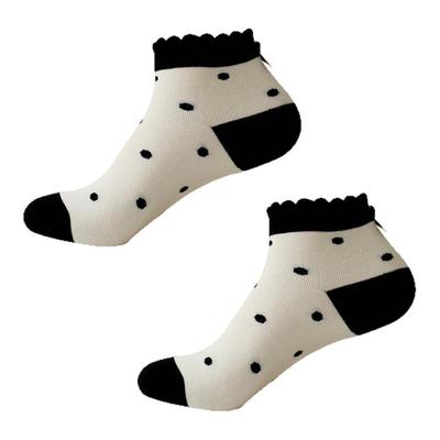 米吉诺拉 无骨黑白系百搭jk时尚纯棉袜子女波点蝴蝶结透气短筒袜