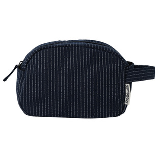 经典条纹大容量手提化妆包棉麻布艺深色拉链护肤品旅行便携收纳袋