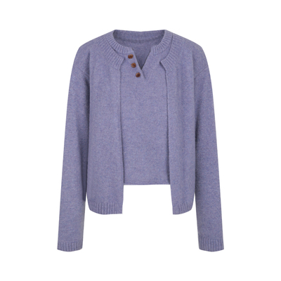 羊绒圆领套头假两件毛衣