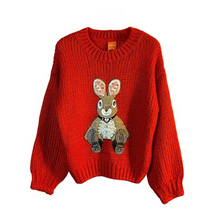 卡通兔子红色本命年毛衣女款2026春季新款保暖内搭绣花针织上衣