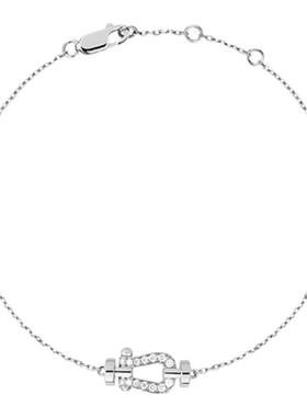 潮港福18K金马蹄扣手链纯银半钻