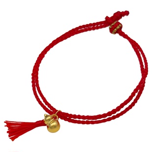 欢喜葫芦5D足黄金999硬金小克重手链流苏红绳福禄本命年礼物闺蜜