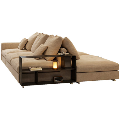 背靠背双面布艺沙发带边几