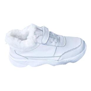 头层真牛皮加绒加厚轻便软底运动跑步防滑老爹冬季男女童白色棉鞋