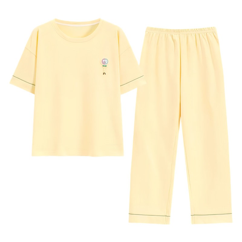 芬腾可安睡衣女夏季纯棉2026新款短袖长裤可外穿简约风家居服套装