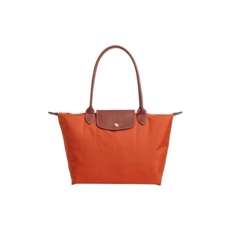 未使用LONGCHAMP/珑骧PliageOriginal帆布拼牛皮橙色中号手提包