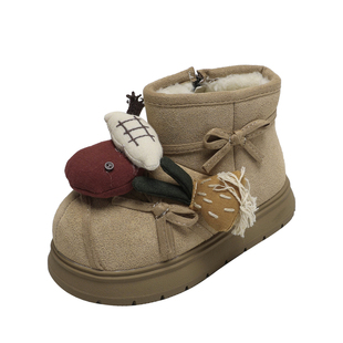 NIDZ女童可爱卡通雪地靴冬季加绒加厚大棉鞋儿童大头棉靴保暖短靴