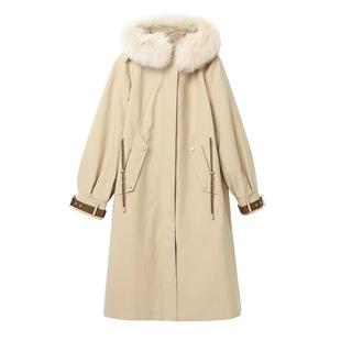 Famecoco派克羽绒服风衣式加厚90绒长款毛领内胆可拆FAB8AH003