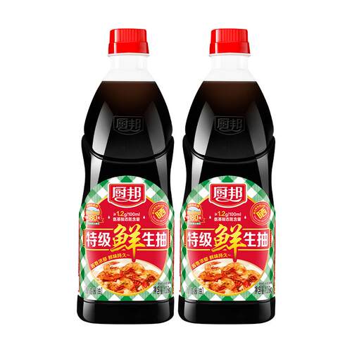 厨邦特级鲜生抽1.06kg*2特级酱油黄豆酿造家用炒菜鲜味调味品调料