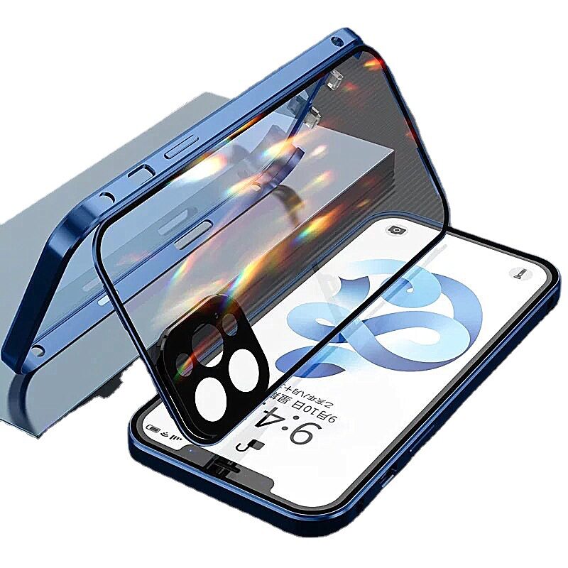 适用iPhone13双锁扣万磁王手机壳14PROMAX防窥高清苹果12/13proma