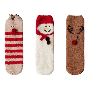 亲子装一家四口珊瑚绒红色袜子新年过年宝宝妈妈爸一家三口全家款