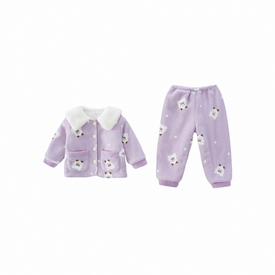 女童睡衣秋冬季三层夹棉加绒加厚