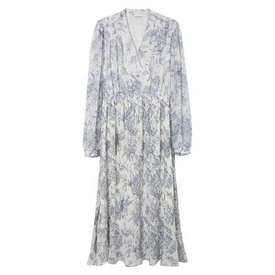 popchrioV领碎花收腰雪纺连衣裙