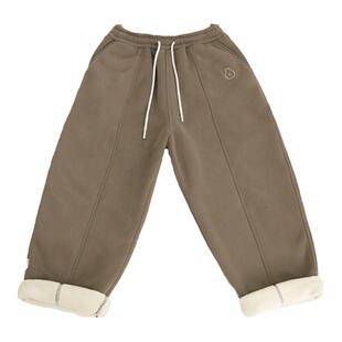 云朵工厂小雪人加绒卫裤秋冬保暖休闲松紧腰撞色抽绳茧型阔腿卫裤