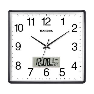 客厅静音挂钟方形日历石英钟创意钟表现代简约时尚家用时钟挂墙表