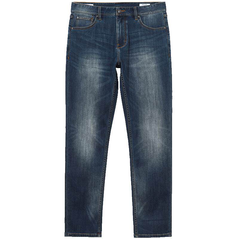 901杰克琼斯男装秋季修身复古深蓝猫须水洗牛仔裤男款男士长裤子