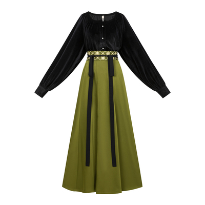 唐圆领衫交窬裙汉服丝绒日常春秋