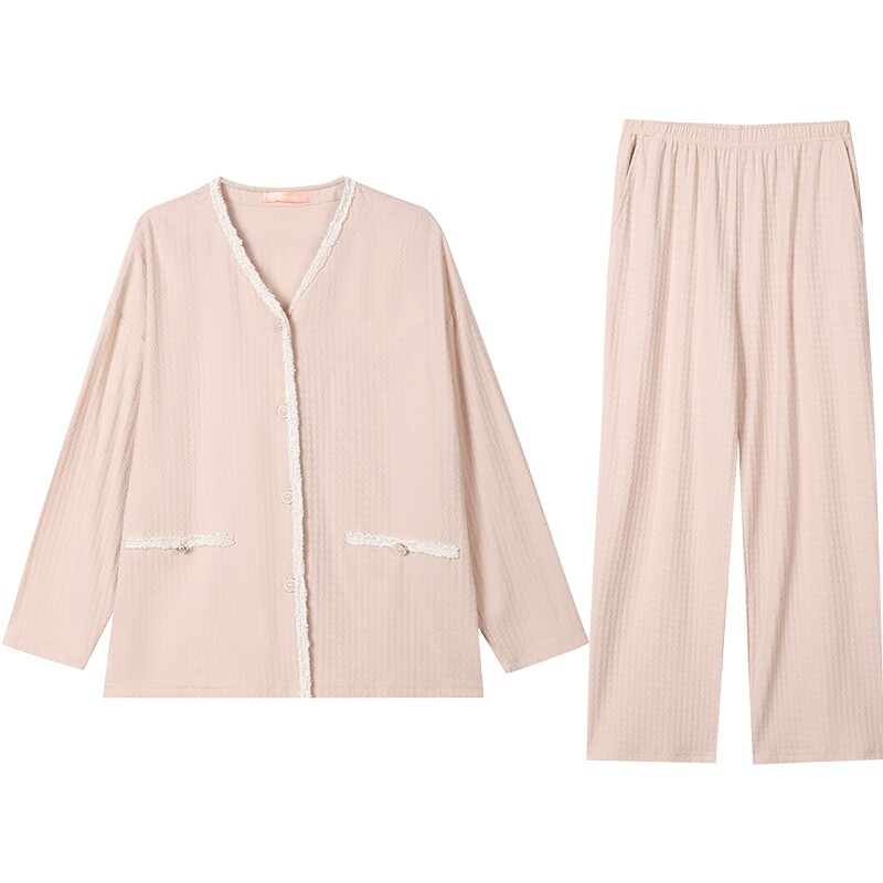 针织单面65/35提服领裤女套