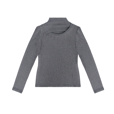 小高领拼接镂空修身长袖