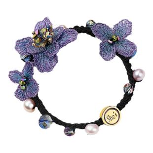 shes茜子本草纲目·勿忘草手工刺绣渐变花朵编织水晶发绳珍珠发圈