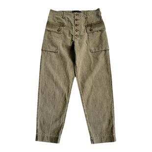 西里布卡其绿工装休闲裤水洗复古咔叽多口袋裤人字纹P44新品非rrl