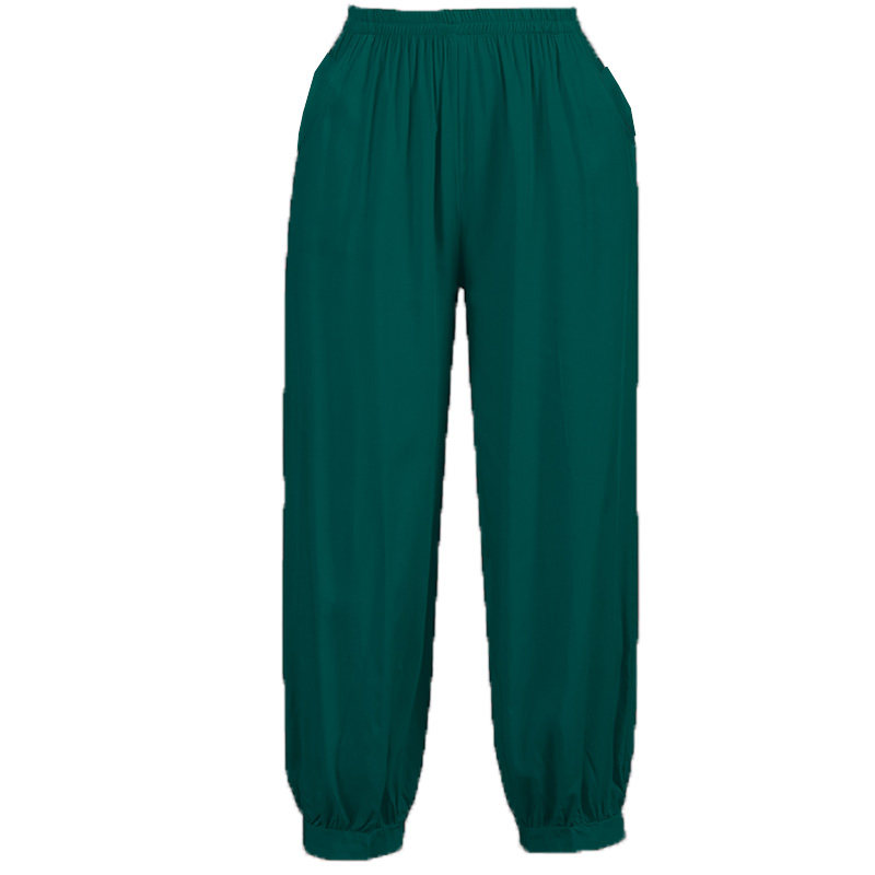 黑色宽松舞蹈萝卜裤子练功服女老年棉绸灯笼束脚跳舞服装休闲