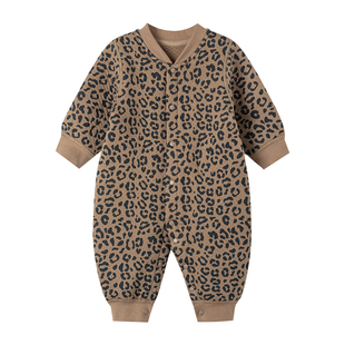 考拉蒂尔 豹纹婴儿连体衣夹棉宝宝夹丝棉冬装衣服保暖外出抱抱服