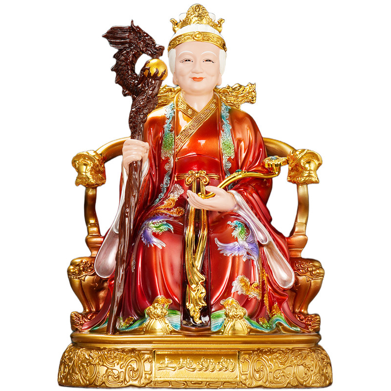 新款树脂土地公婆神像家用铜彩红一对土地公婆摆件福德正神社神像