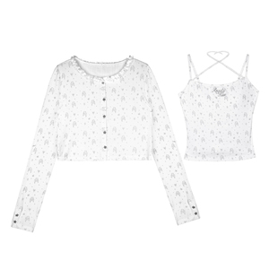 SagiDolls少女斗志 #天使象限#黑白两色小熊印花针织吊带外套开衫