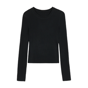 NEVA HU 美留outfit 条纹圆领长袖针织衫女复古修身显瘦短款上衣