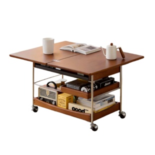 实木折叠茶几客厅家用沙发边几小户型可移动阳台小茶桌中古风推车