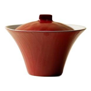 里作 超薄胎手工盖碗高端中国红不烫手泡茶碗复古功夫茶具沏茶碗